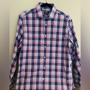 Ralph Lauren Plaid Button Down Shirt Mens -Green Label size 15.5 w/ 34/35 Arm